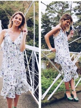 H&M White Midi Dress with Pastel Floral Print